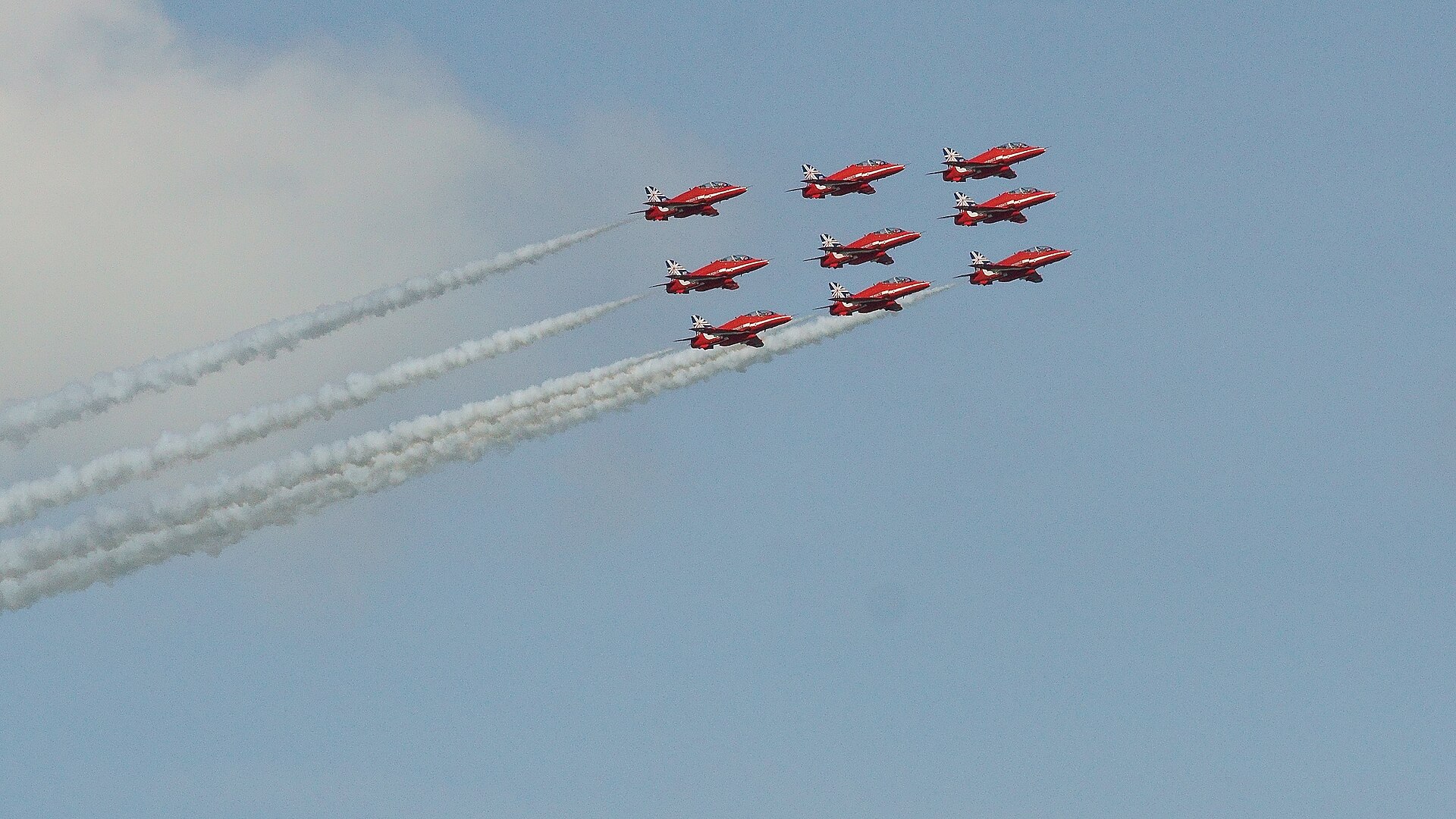 Red Arrows over Eastbourne hotels and the Channel